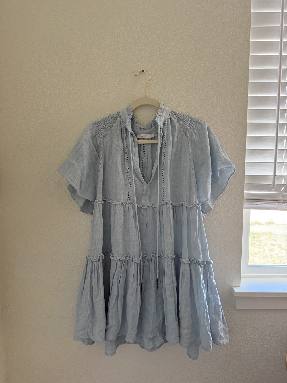 Karlie Pale Blue Ruffled Neck Blouse